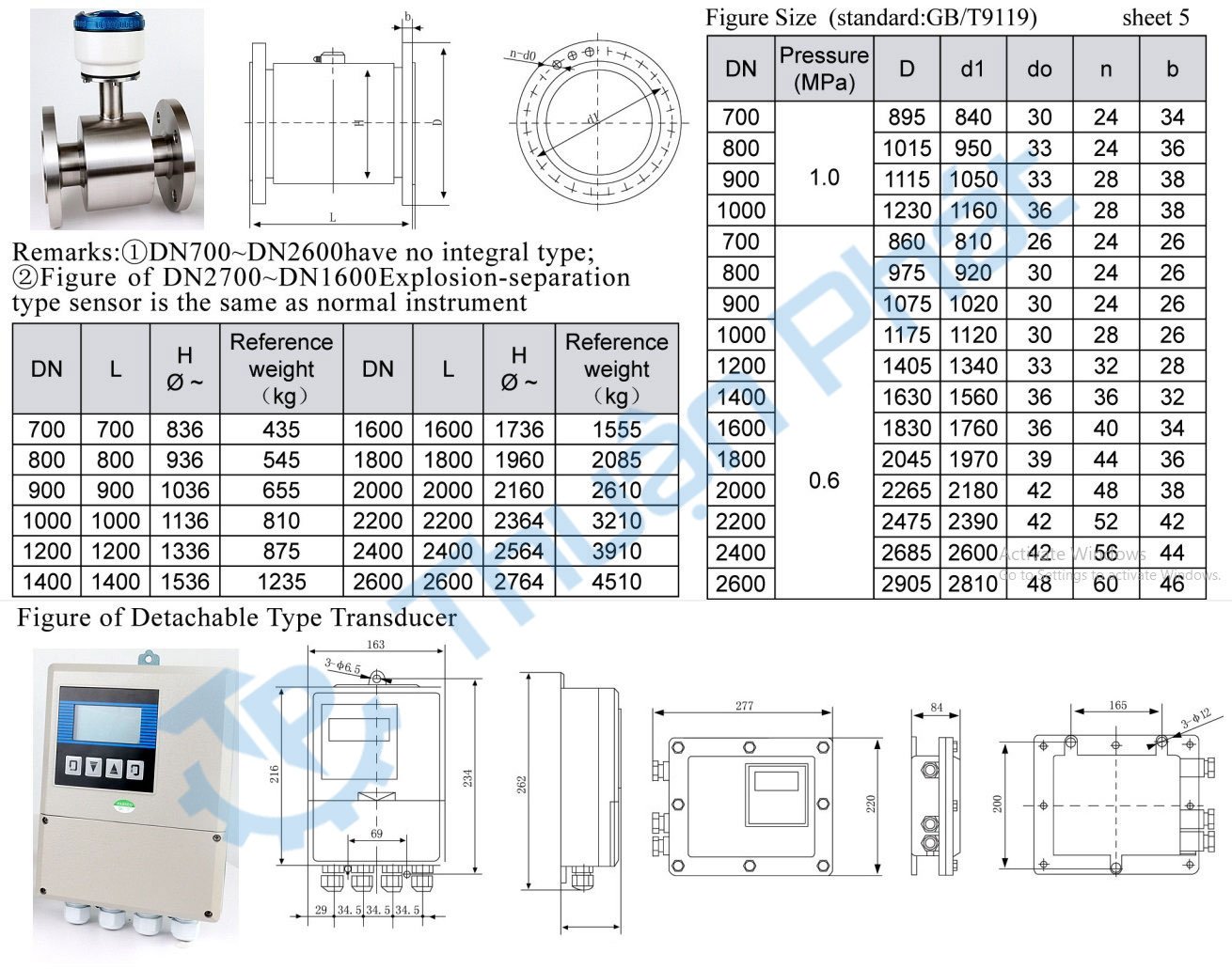 Catalogue đồng hồ đo lưu lượng nước kiểu điện từ DN700 DN800 DN900 DN1000 DN1200 DN1400 DN1600 DN1800 DN2000 DN2200 DN2400 DN2600