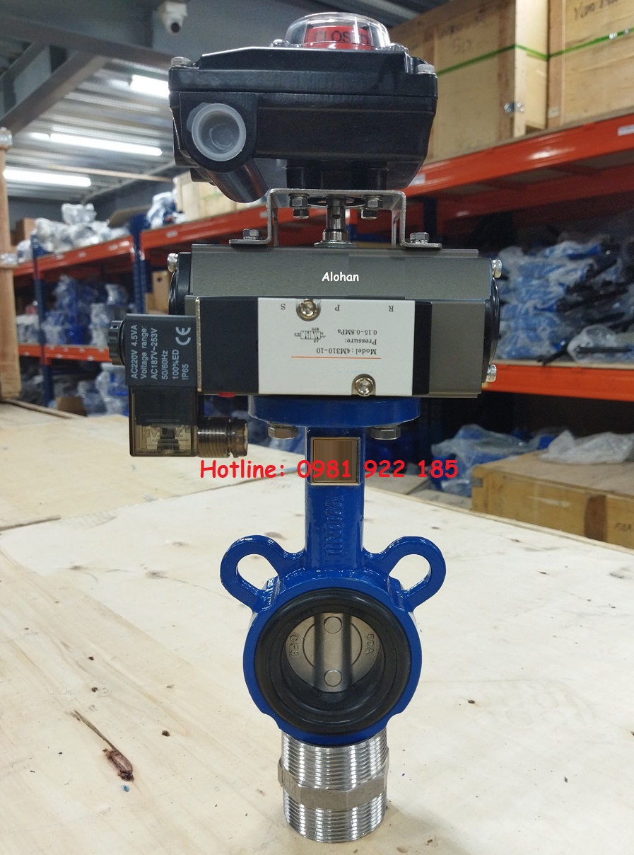 van bướm thân gang cánh inox điều khiển khí nén alohan